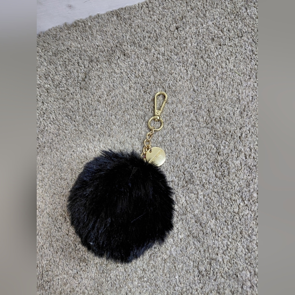 Steve Madden Black Fur Pom Pom Keychain